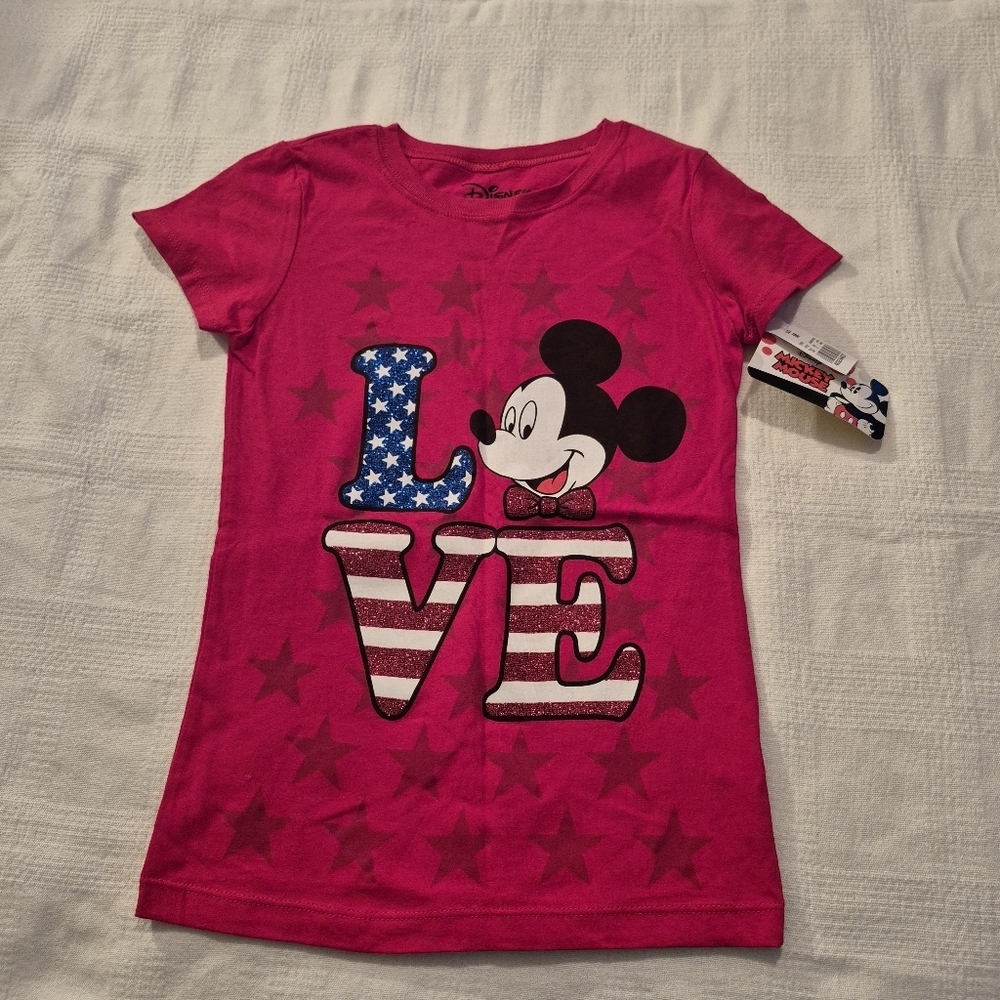 Disney girls size Medium Mickey & LIVE design print red shirt NEW